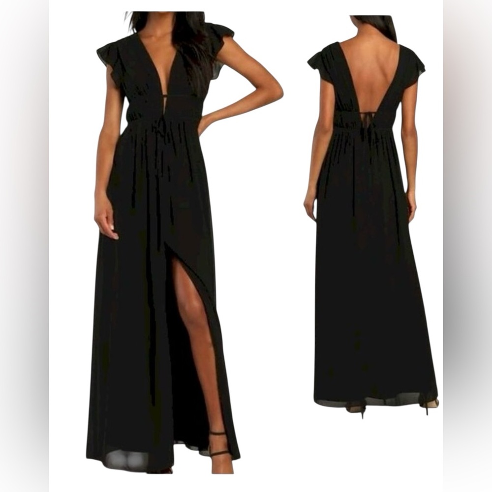 Lulus I'm All Yours Black Ruffled Maxi Dress Size Small New NWT